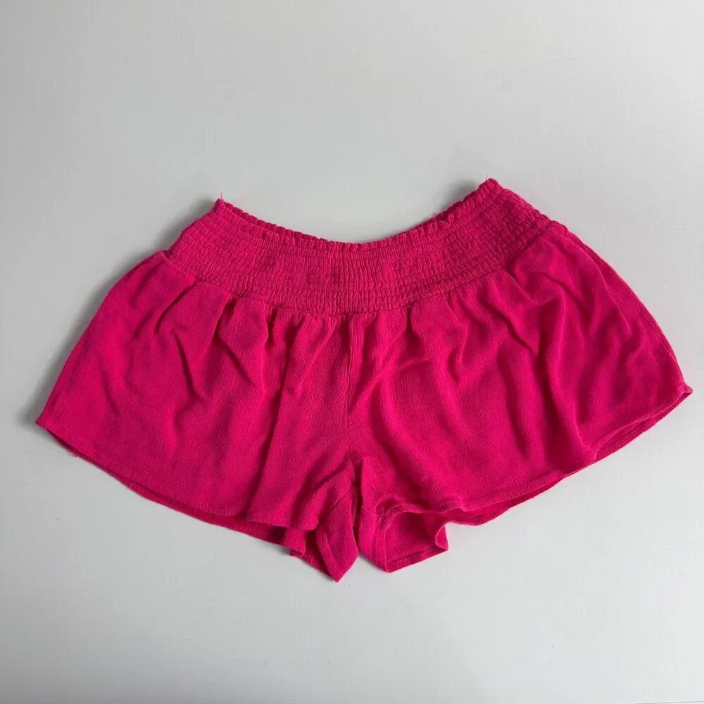 Hayden Girls Flowy Smocked Waist Shorts Pink Gauze Lined Size L